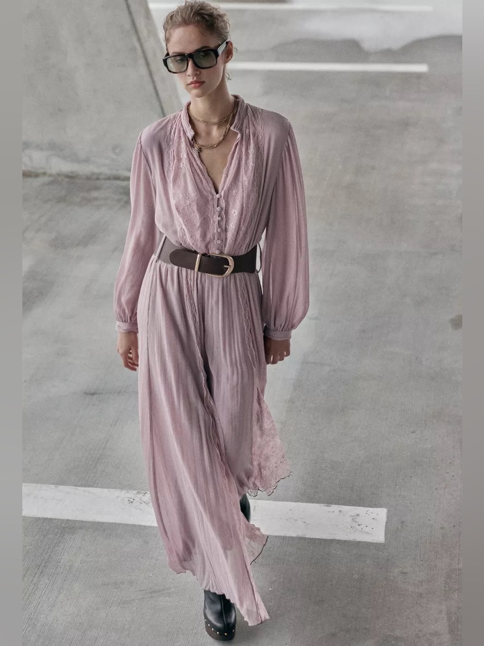 Zara Belted Combination Midi Dress with Belt